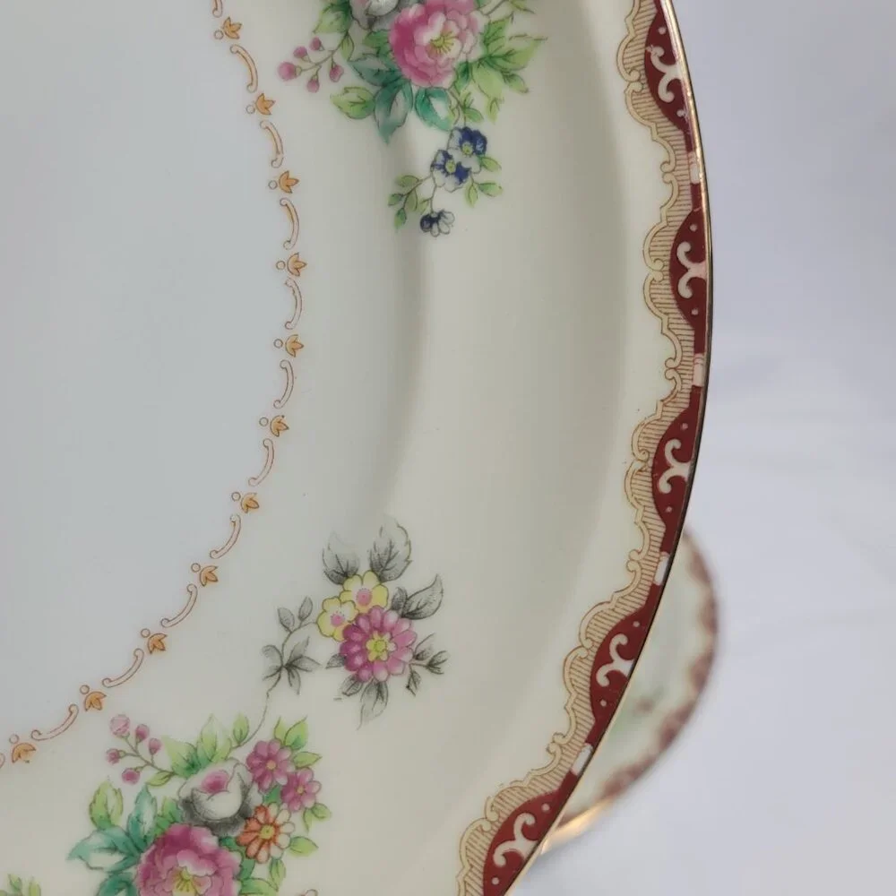 TWO Meito Keepsake Dinner Plates Ivory with Rust & Tan Scroll & Floral Rim